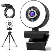 2K webcam met microfoon, AceScreen Full HD Facecam live streaming webcams met ringlicht, statief, 360° draaicirkel, USB camera v